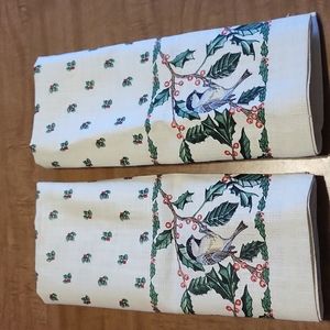Linen Winter Bird Themed Towels -  Set of 2